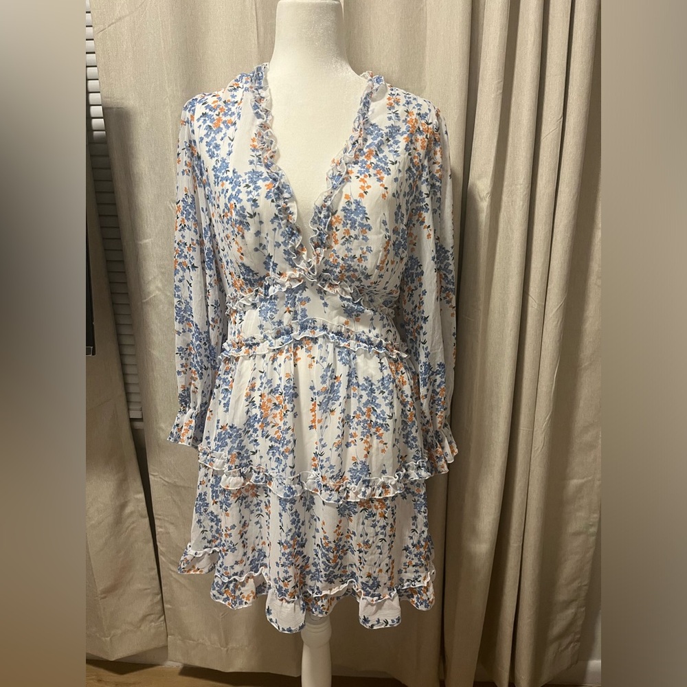 Zoey Reva Women’s Floral Ruffle Dress in Blue and Orange